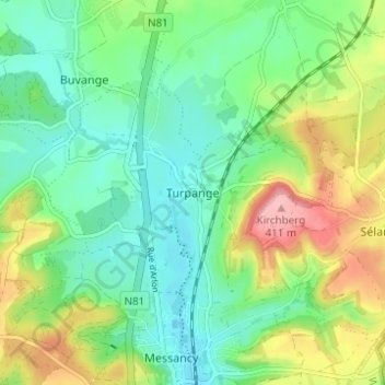 Topografische Karte Turpange, Höhe, Relief
