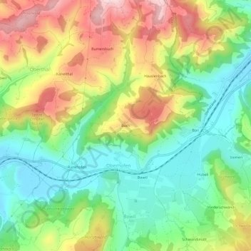Topografische Karte Buch, Höhe, Relief