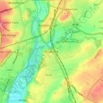 Topografische Karte Hoobrook, Höhe, Relief
