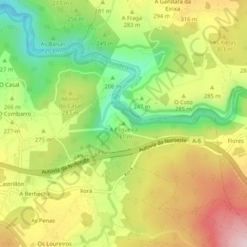 Topografische Karte A Filgueira, Höhe, Relief