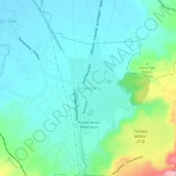 Topografische Karte Temamatla, Höhe, Relief
