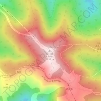 Topografische Karte Golija, Höhe, Relief