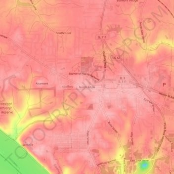 Topografische Karte North Alton, Höhe, Relief