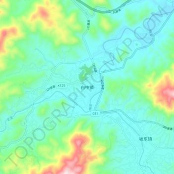 Topografische Karte 白中镇, Höhe, Relief