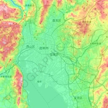 Topografische Karte 官渡区, Höhe, Relief