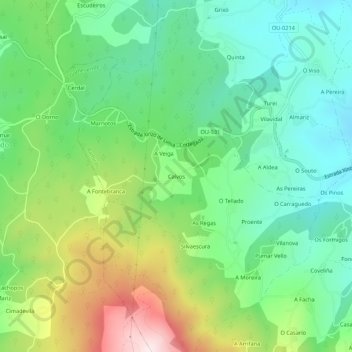 Topografische Karte Calvos, Höhe, Relief