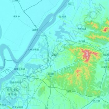 Topografische Karte 云溪区, Höhe, Relief