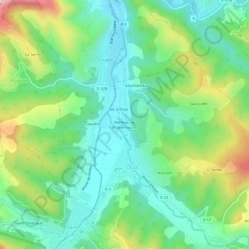 Topografische Karte Hameau de Roquemaurel, Höhe, Relief