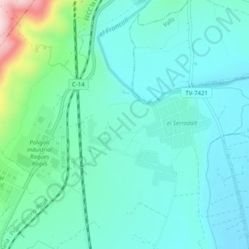 Topografische Karte el Fangar, Höhe, Relief