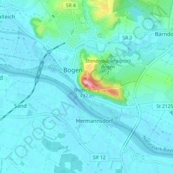 Topografische Karte Bogenberg, Höhe, Relief