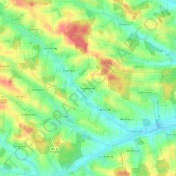 Topografische Karte Aspertsham, Höhe, Relief