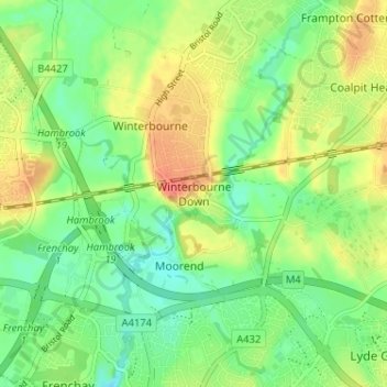 Topografische Karte Winterbourne Down, Höhe, Relief