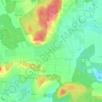 Topografische Karte Steinhausen, Höhe, Relief