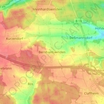 Topografische Karte Bernhardswinden, Höhe, Relief