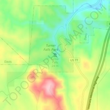 Topografische Karte Turner Falls, Höhe, Relief
