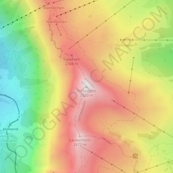 Topografische Karte Tschuggen, Höhe, Relief