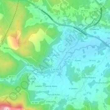 Topografische Karte Ledoño, Höhe, Relief