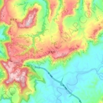 Topografische Karte 天宝乡, Höhe, Relief