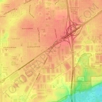 Topografische Karte Welco Corners, Höhe, Relief