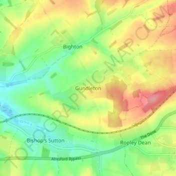 Topografische Karte Gundleton, Höhe, Relief