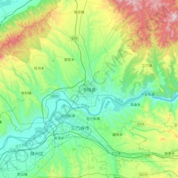 Topografische Karte 平陆县, Höhe, Relief