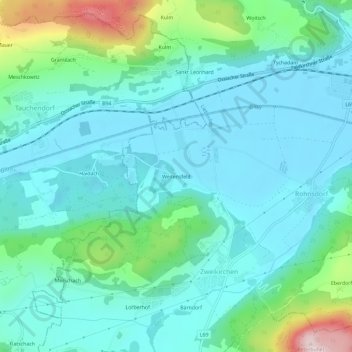 Topografische Karte Weitensfeld, Höhe, Relief