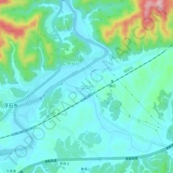 Topografische Karte 江口村, Höhe, Relief