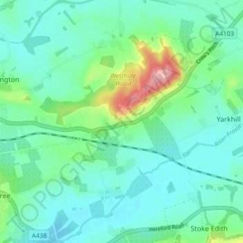 Topografische Karte Shucknall, Höhe, Relief