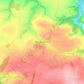 Topografische Karte Neukirchen, Höhe, Relief
