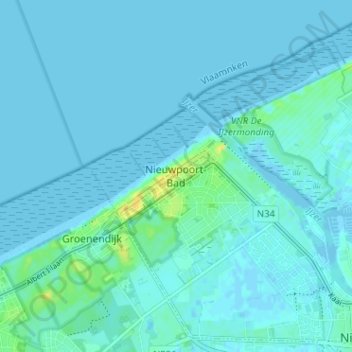 Topografische Karte Nieuwpoort-Bad, Höhe, Relief