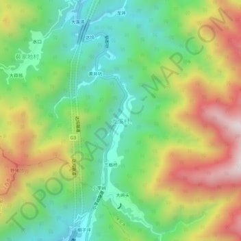 Topografische Karte 龙溪村, Höhe, Relief