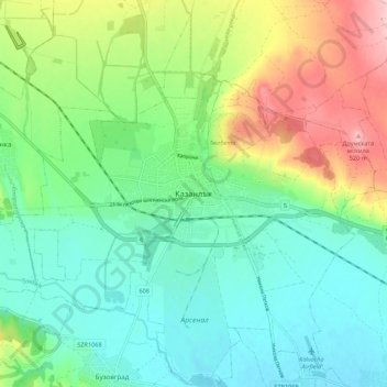 Topografische Karte Kasanlak, Höhe, Relief