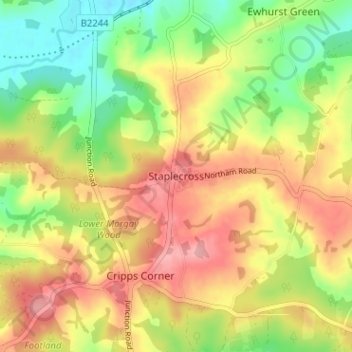 Topografische Karte Staplecross, Höhe, Relief