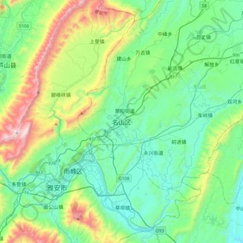 Topografische Karte 名山区, Höhe, Relief