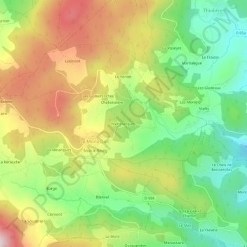 Topografische Karte Martinangues, Höhe, Relief