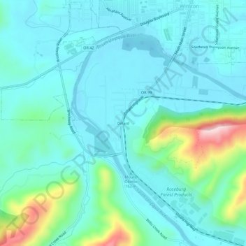 Topografische Karte Dillard, Höhe, Relief