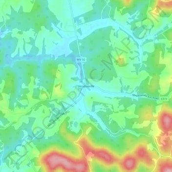 Topografische Karte Meadowville, Höhe, Relief