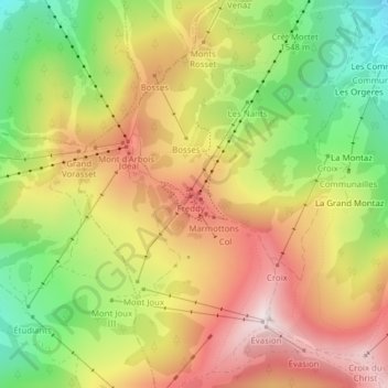 Topografische Karte Mont d'Arbois, Höhe, Relief