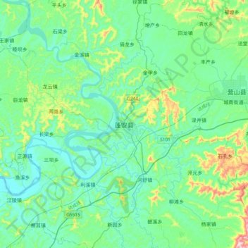 Topografische Karte 蓬安县, Höhe, Relief