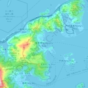 Topografische Karte 愉景灣, Höhe, Relief