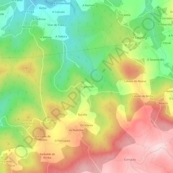 Topografische Karte Arganosa, Höhe, Relief