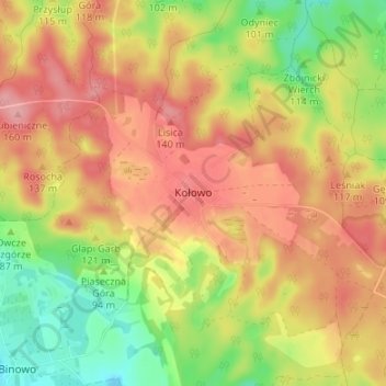 Topografische Karte Kolow, Höhe, Relief