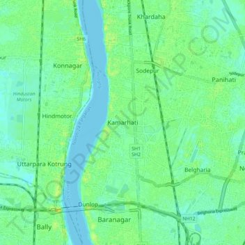 Topografische Karte Kamarhati, Höhe, Relief