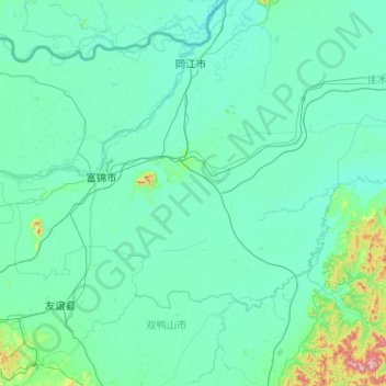 Topografische Karte 富锦市, Höhe, Relief