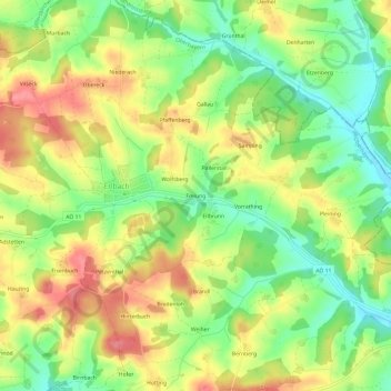 Topografische Karte Freiung, Höhe, Relief