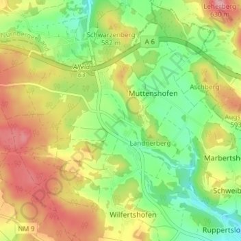 Topografische Karte Reitelshofen, Höhe, Relief