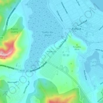 Topografische Karte Pōhākupu, Höhe, Relief