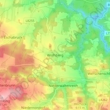 Topografische Karte Wolfsberg, Höhe, Relief