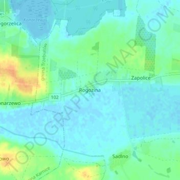 Topografische Karte Rogozina, Höhe, Relief