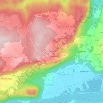 Topografische Karte Kreuth, Höhe, Relief